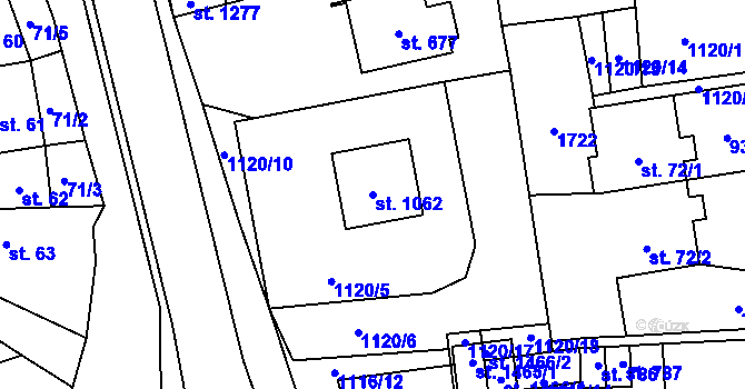 Parcela st. 1062 v KÚ Čtyřicet Lánů, Katastrální mapa