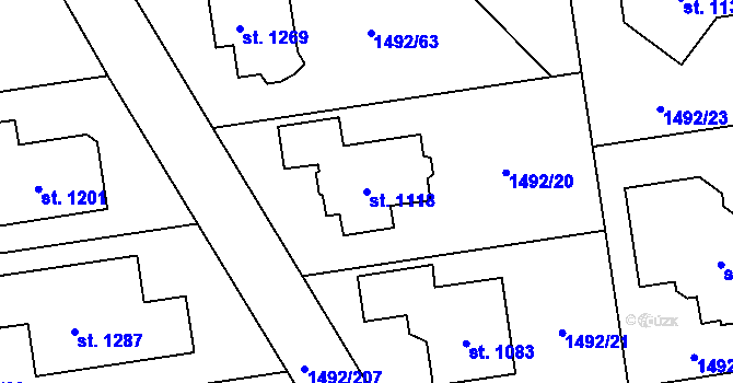 Parcela st. 1118 v KÚ Čtyřicet Lánů, Katastrální mapa