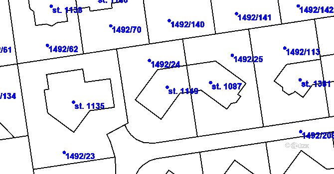 Parcela st. 1149 v KÚ Čtyřicet Lánů, Katastrální mapa