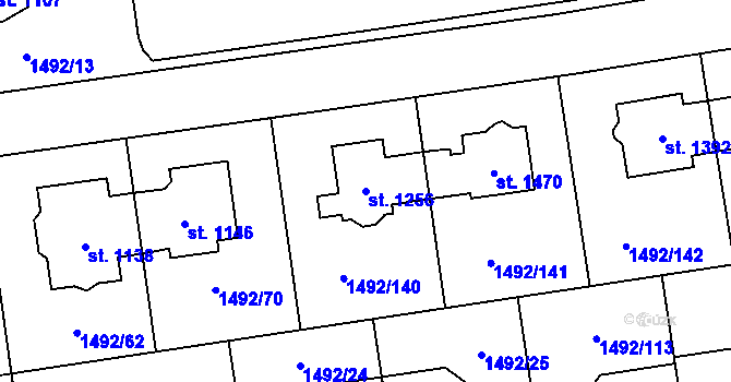 Parcela st. 1256 v KÚ Čtyřicet Lánů, Katastrální mapa