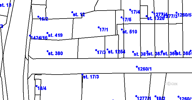 Parcela st. 17/3 v KÚ Čtyřicet Lánů, Katastrální mapa