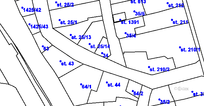 Parcela st. 34 v KÚ Čtyřicet Lánů, Katastrální mapa