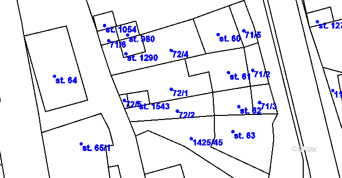 Parcela st. 72/1 v KÚ Čtyřicet Lánů, Katastrální mapa