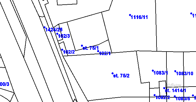 Parcela st. 102/1 v KÚ Čtyřicet Lánů, Katastrální mapa