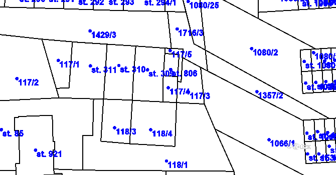 Parcela st. 117/4 v KÚ Čtyřicet Lánů, Katastrální mapa
