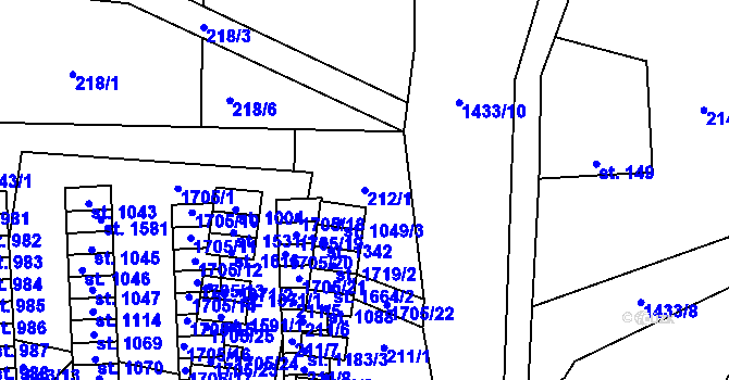 Parcela st. 212/1 v KÚ Čtyřicet Lánů, Katastrální mapa