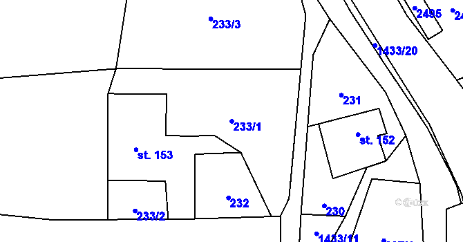 Parcela st. 233/1 v KÚ Čtyřicet Lánů, Katastrální mapa