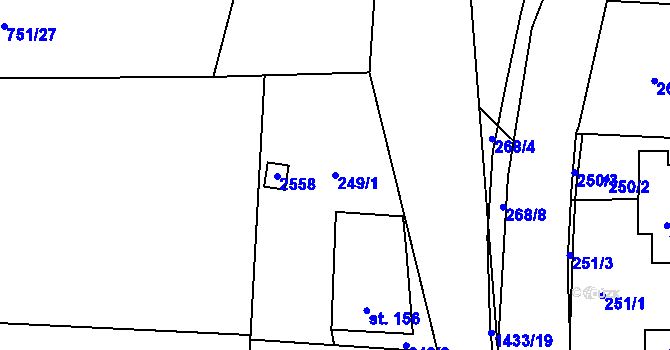 Parcela st. 249/1 v KÚ Čtyřicet Lánů, Katastrální mapa