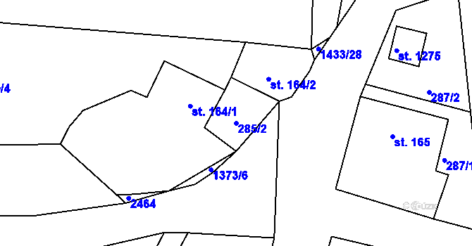 Parcela st. 285/2 v KÚ Čtyřicet Lánů, Katastrální mapa