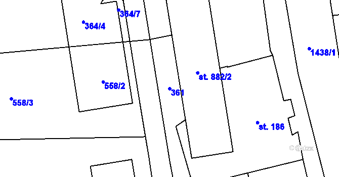 Parcela st. 361 v KÚ Čtyřicet Lánů, Katastrální mapa