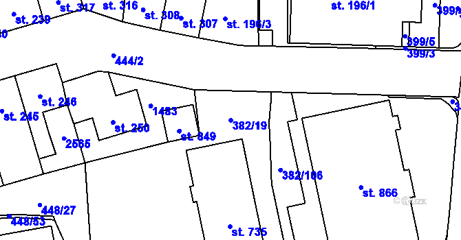 Parcela st. 382/19 v KÚ Čtyřicet Lánů, Katastrální mapa