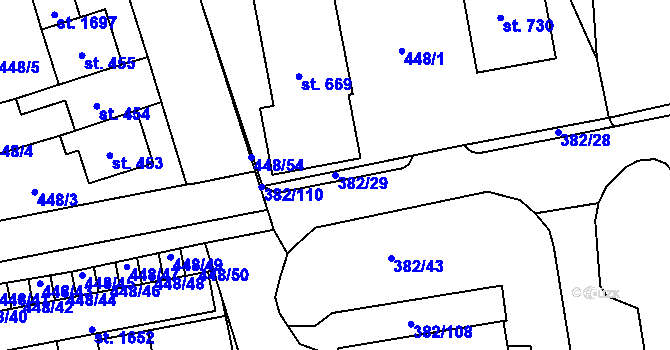 Parcela st. 382/29 v KÚ Čtyřicet Lánů, Katastrální mapa