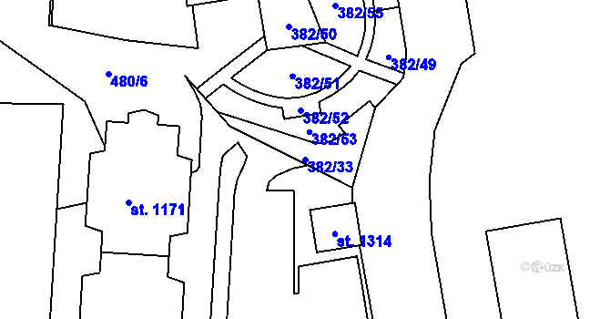 Parcela st. 382/33 v KÚ Čtyřicet Lánů, Katastrální mapa