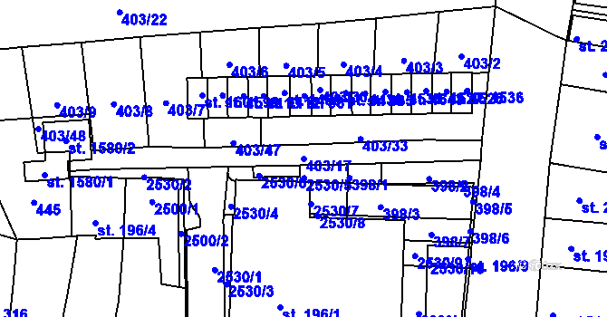 Parcela st. 403/17 v KÚ Čtyřicet Lánů, Katastrální mapa