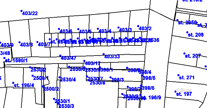 Parcela st. 403/33 v KÚ Čtyřicet Lánů, Katastrální mapa