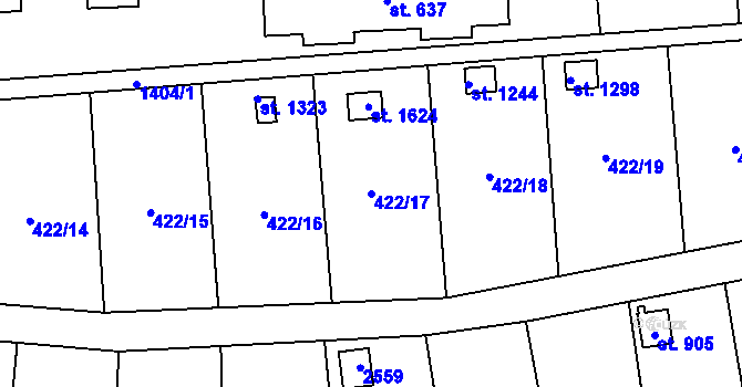 Parcela st. 422/17 v KÚ Čtyřicet Lánů, Katastrální mapa