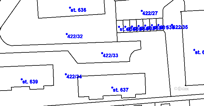 Parcela st. 422/33 v KÚ Čtyřicet Lánů, Katastrální mapa