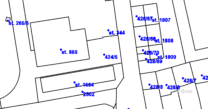 Parcela st. 424/5 v KÚ Čtyřicet Lánů, Katastrální mapa