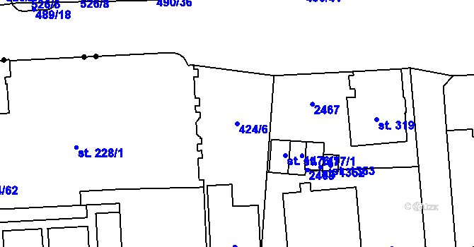 Parcela st. 424/6 v KÚ Čtyřicet Lánů, Katastrální mapa