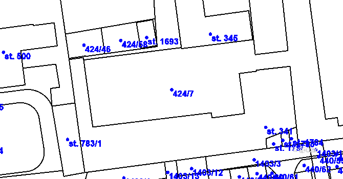 Parcela st. 424/7 v KÚ Čtyřicet Lánů, Katastrální mapa