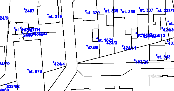 Parcela st. 424/8 v KÚ Čtyřicet Lánů, Katastrální mapa