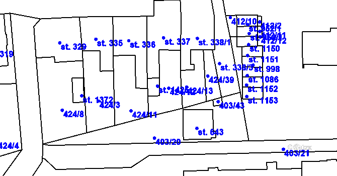 Parcela st. 424/12 v KÚ Čtyřicet Lánů, Katastrální mapa