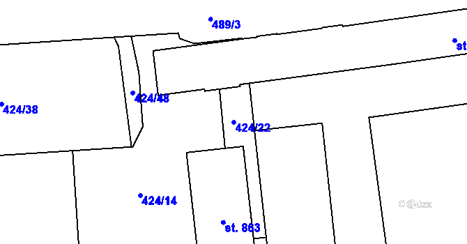 Parcela st. 424/22 v KÚ Čtyřicet Lánů, Katastrální mapa