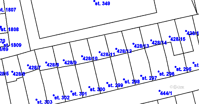 Parcela st. 428/11 v KÚ Čtyřicet Lánů, Katastrální mapa