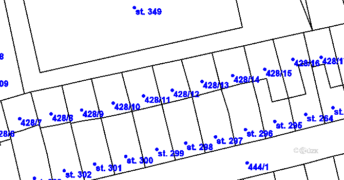 Parcela st. 428/12 v KÚ Čtyřicet Lánů, Katastrální mapa
