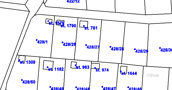 Parcela st. 428/27 v KÚ Čtyřicet Lánů, Katastrální mapa