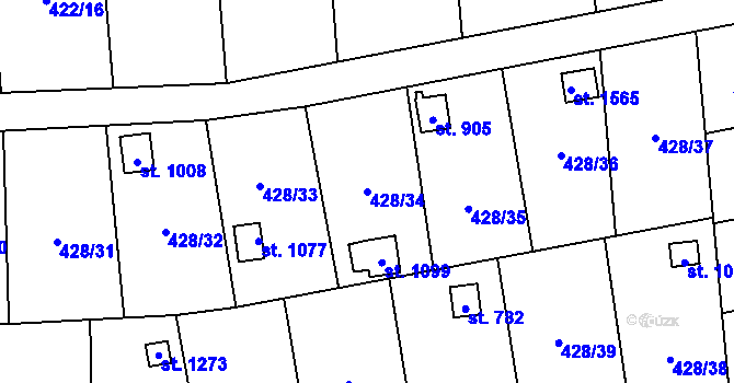 Parcela st. 428/34 v KÚ Čtyřicet Lánů, Katastrální mapa