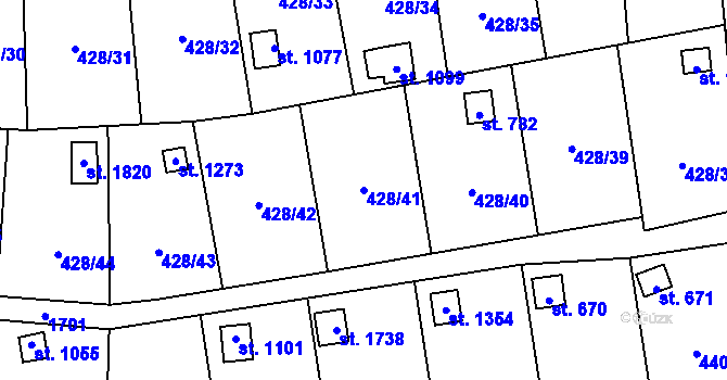 Parcela st. 428/41 v KÚ Čtyřicet Lánů, Katastrální mapa