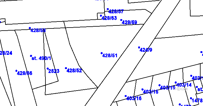 Parcela st. 428/51 v KÚ Čtyřicet Lánů, Katastrální mapa