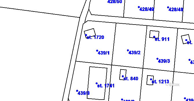 Parcela st. 439/1 v KÚ Čtyřicet Lánů, Katastrální mapa