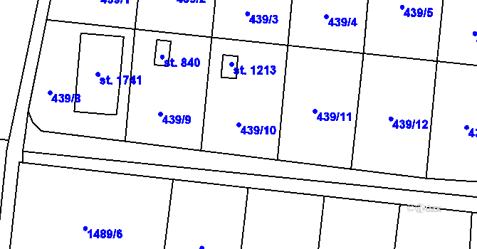 Parcela st. 439/10 v KÚ Čtyřicet Lánů, Katastrální mapa