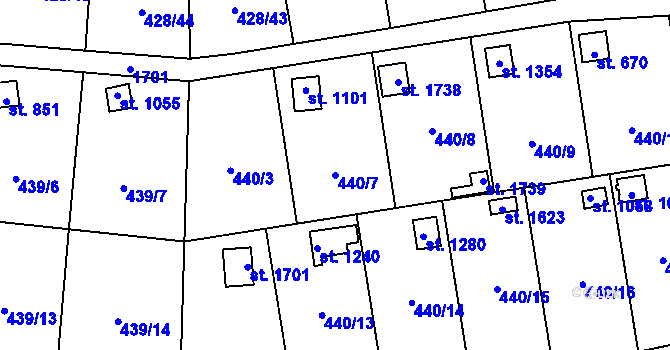 Parcela st. 440/7 v KÚ Čtyřicet Lánů, Katastrální mapa