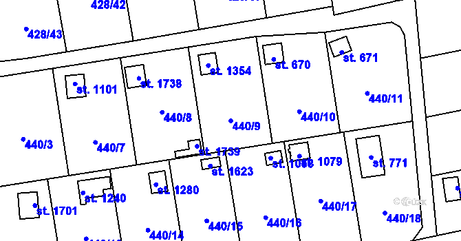 Parcela st. 440/9 v KÚ Čtyřicet Lánů, Katastrální mapa