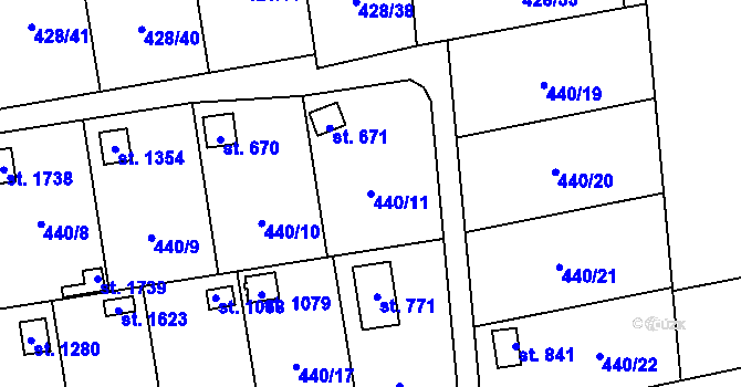 Parcela st. 440/11 v KÚ Čtyřicet Lánů, Katastrální mapa