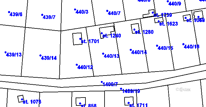 Parcela st. 440/13 v KÚ Čtyřicet Lánů, Katastrální mapa
