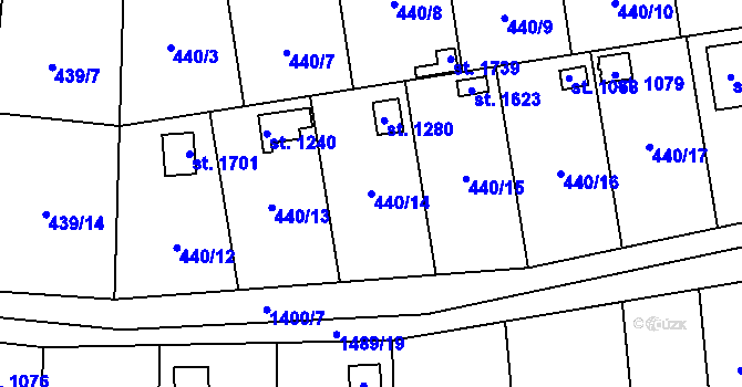 Parcela st. 440/14 v KÚ Čtyřicet Lánů, Katastrální mapa