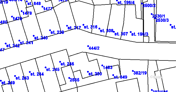 Parcela st. 444/2 v KÚ Čtyřicet Lánů, Katastrální mapa