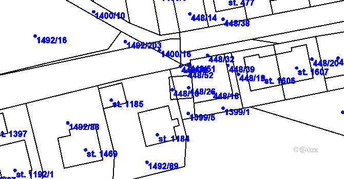 Parcela st. 448/10 v KÚ Čtyřicet Lánů, Katastrální mapa