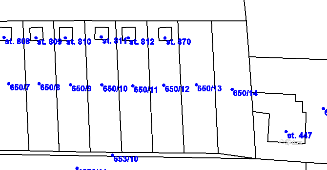 Parcela st. 650/12 v KÚ Čtyřicet Lánů, Katastrální mapa