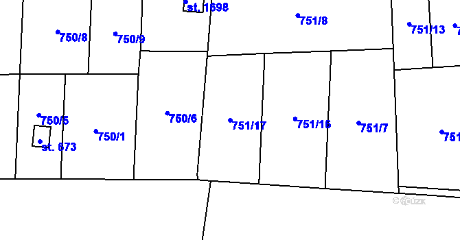 Parcela st. 751/17 v KÚ Čtyřicet Lánů, Katastrální mapa