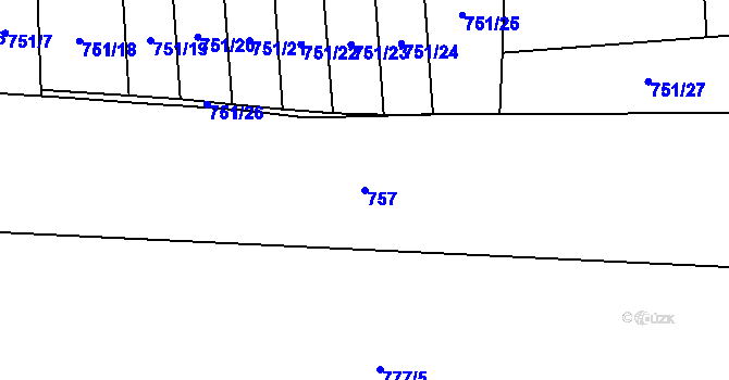 Parcela st. 757 v KÚ Čtyřicet Lánů, Katastrální mapa