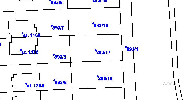 Parcela st. 893/17 v KÚ Čtyřicet Lánů, Katastrální mapa