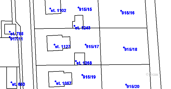 Parcela st. 915/17 v KÚ Čtyřicet Lánů, Katastrální mapa