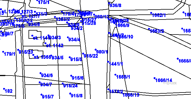 Parcela st. 980/1 v KÚ Čtyřicet Lánů, Katastrální mapa