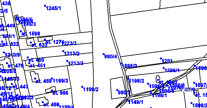 Parcela st. 980/4 v KÚ Čtyřicet Lánů, Katastrální mapa