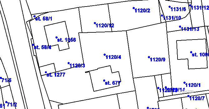 Parcela st. 1120/4 v KÚ Čtyřicet Lánů, Katastrální mapa